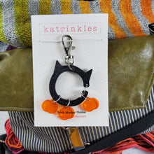 2025 Halloween Collection - Acrylic Cat Stitch Marker Holder Bag Charm with 3 Pumpkin Stitch Markers Included