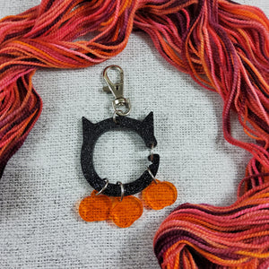 2025 Halloween Collection - Acrylic Cat Stitch Marker Holder Bag Charm with 3 Pumpkin Stitch Markers Included