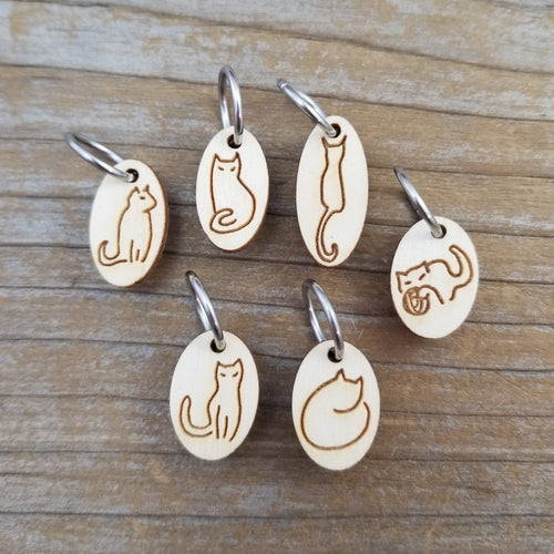 Cat Stitch Marker Set - Wood